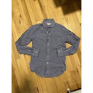 Epaulet dress shirt gingham blue white Made in USA Medium